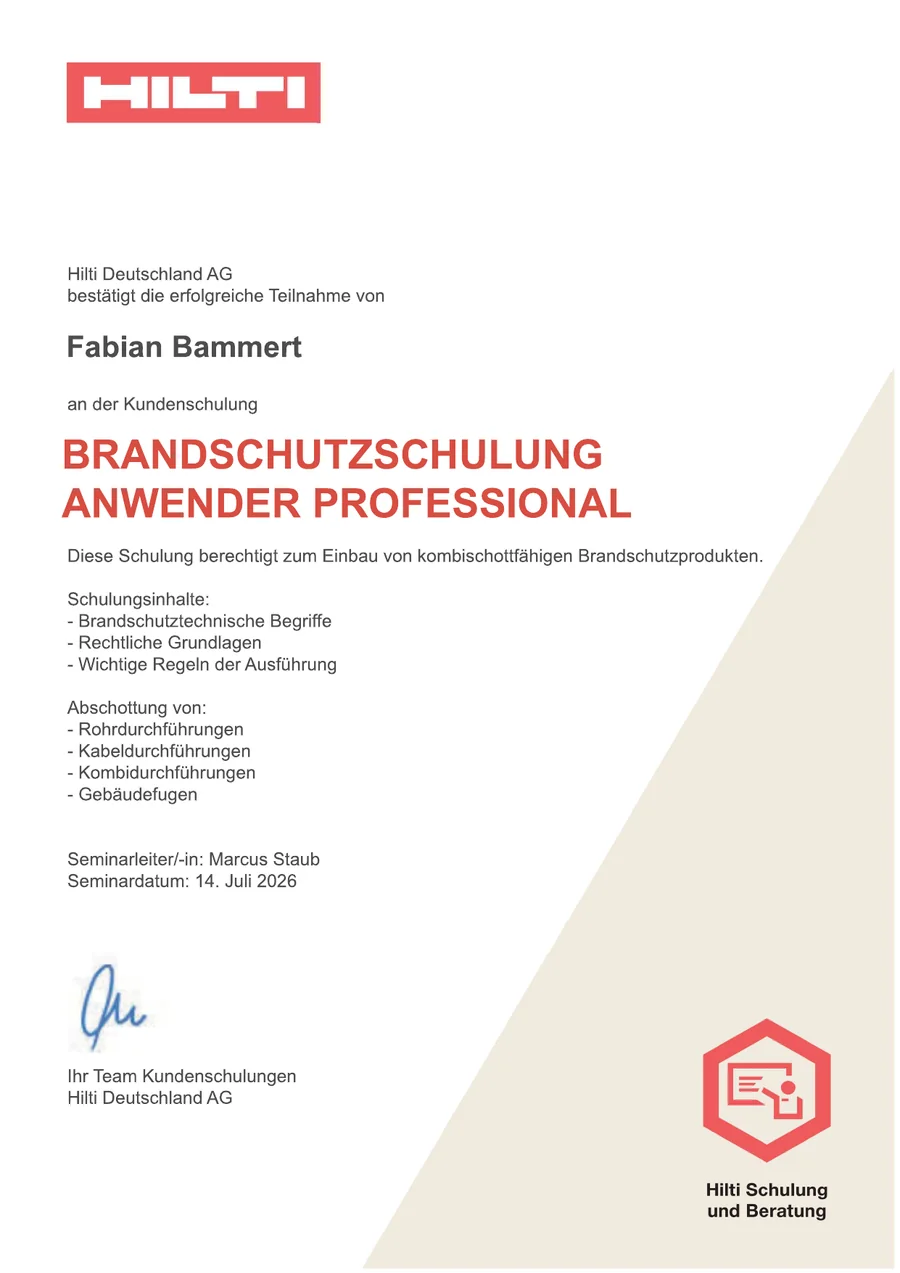Vorschau der Hilti-Teilnahmebestätigung für Fabian Bammert